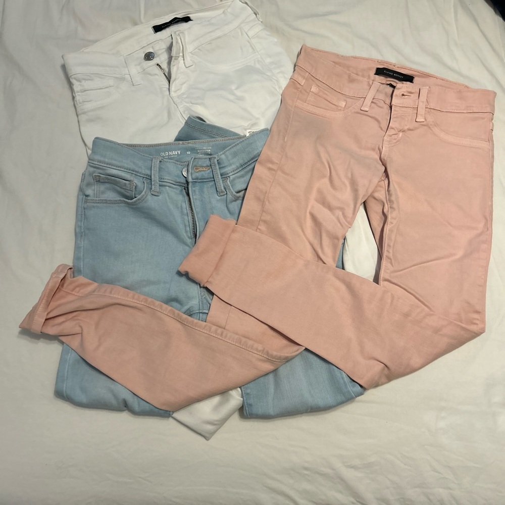 Pink, Blue, and White Skinny Jeans Trio